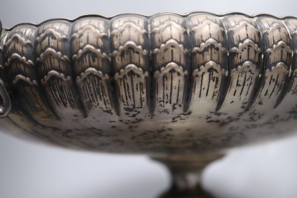 A German 800 standard two handled oval comport, height 19.7cm, 22oz.